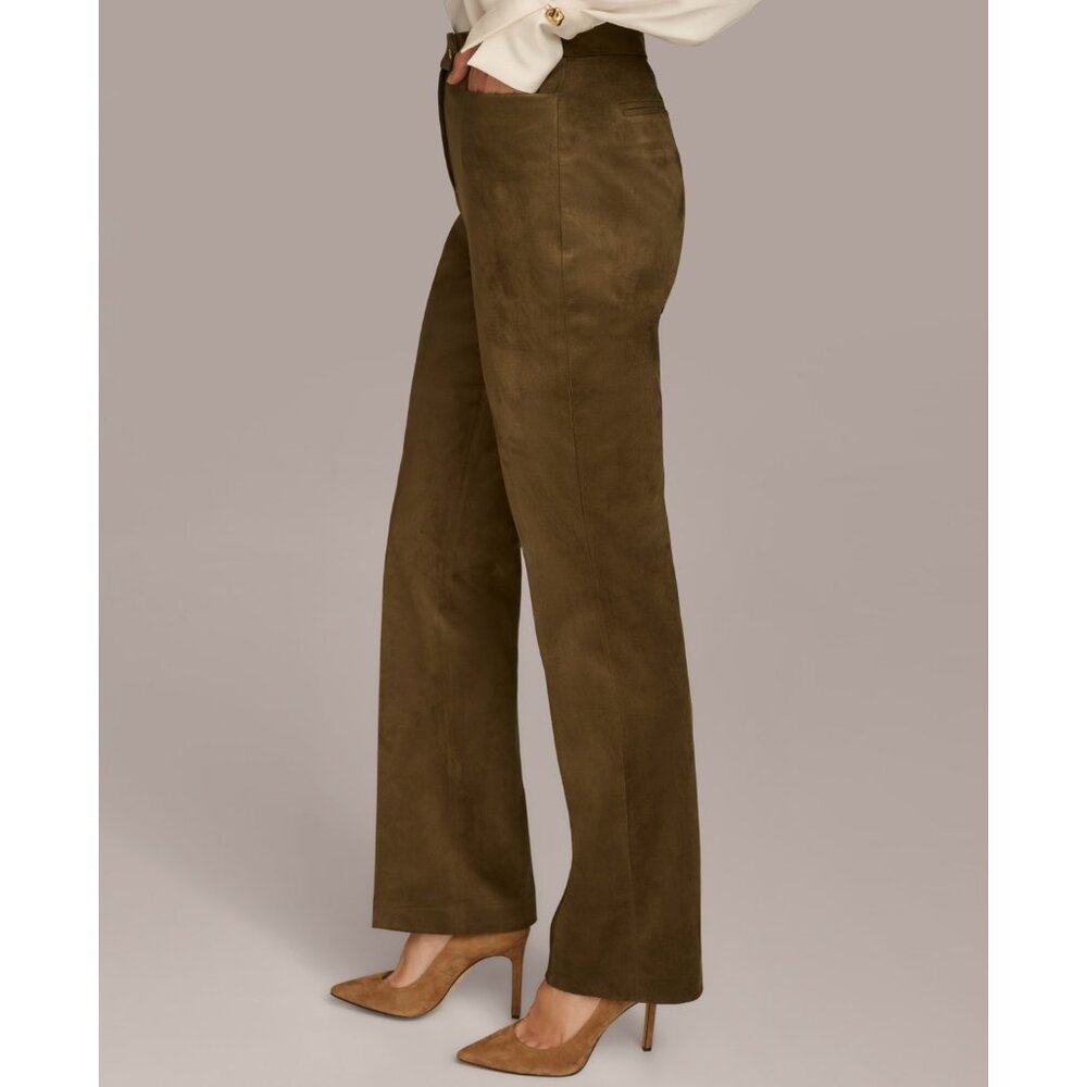 Donna Karan New York Straight-Leg Faux-Suede Pants Size 4 Brown MSRP $119 - Picture 2 of 6